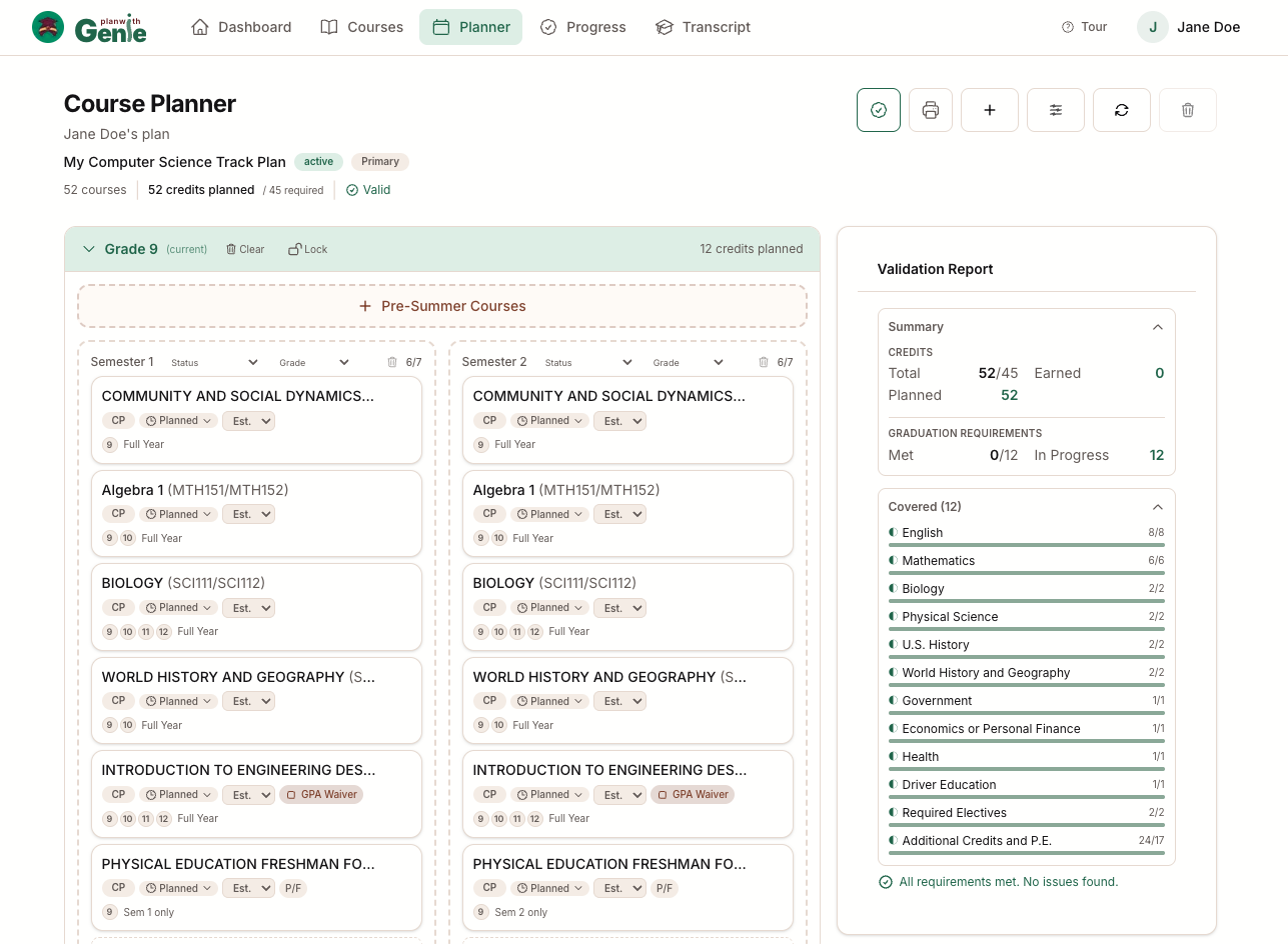 The Plan with Genie planner — the same idea, rebuilt as a real app with prerequisite checks and a validation report